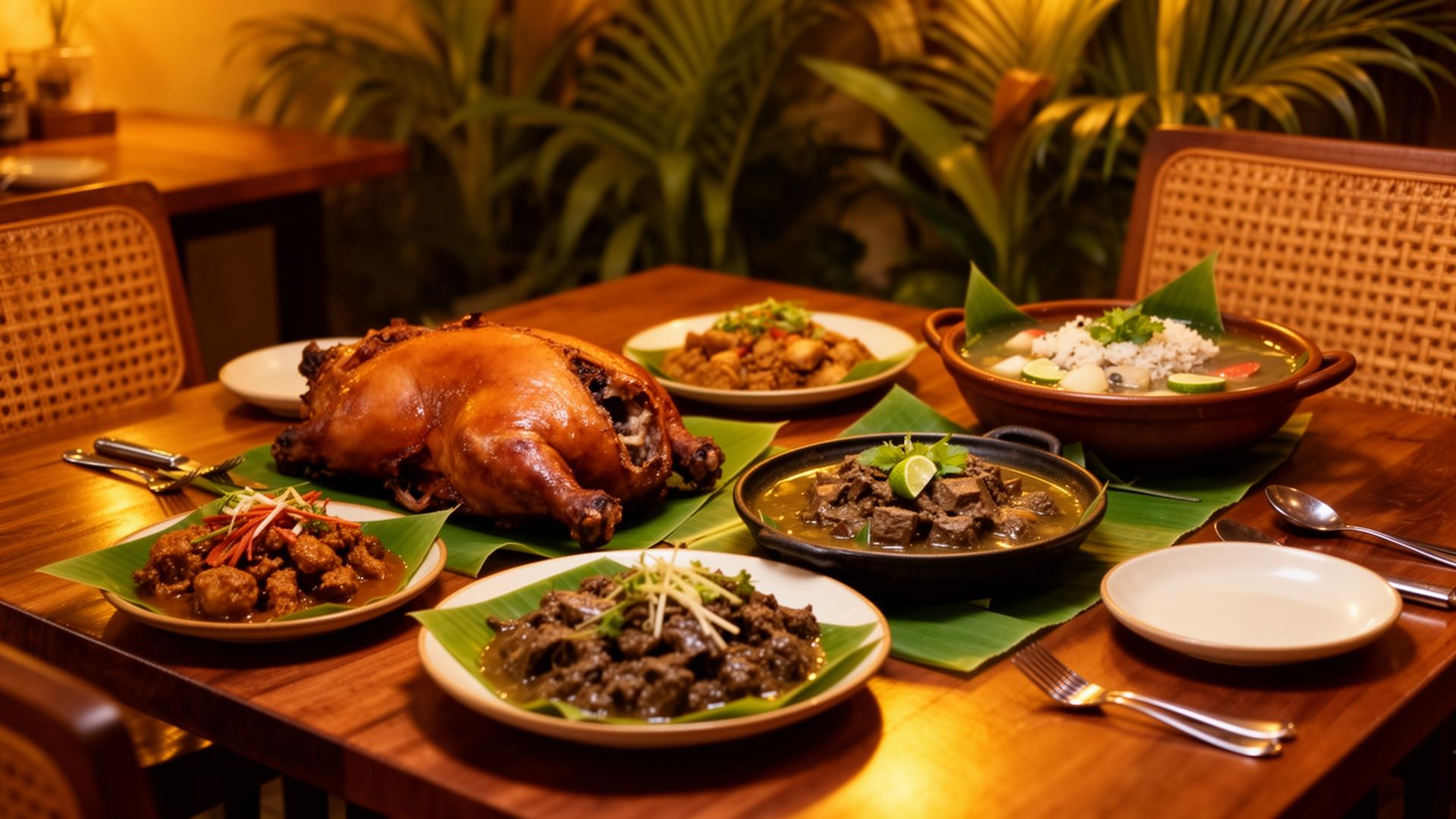 A Filipino family-style dinner table at Mamita's